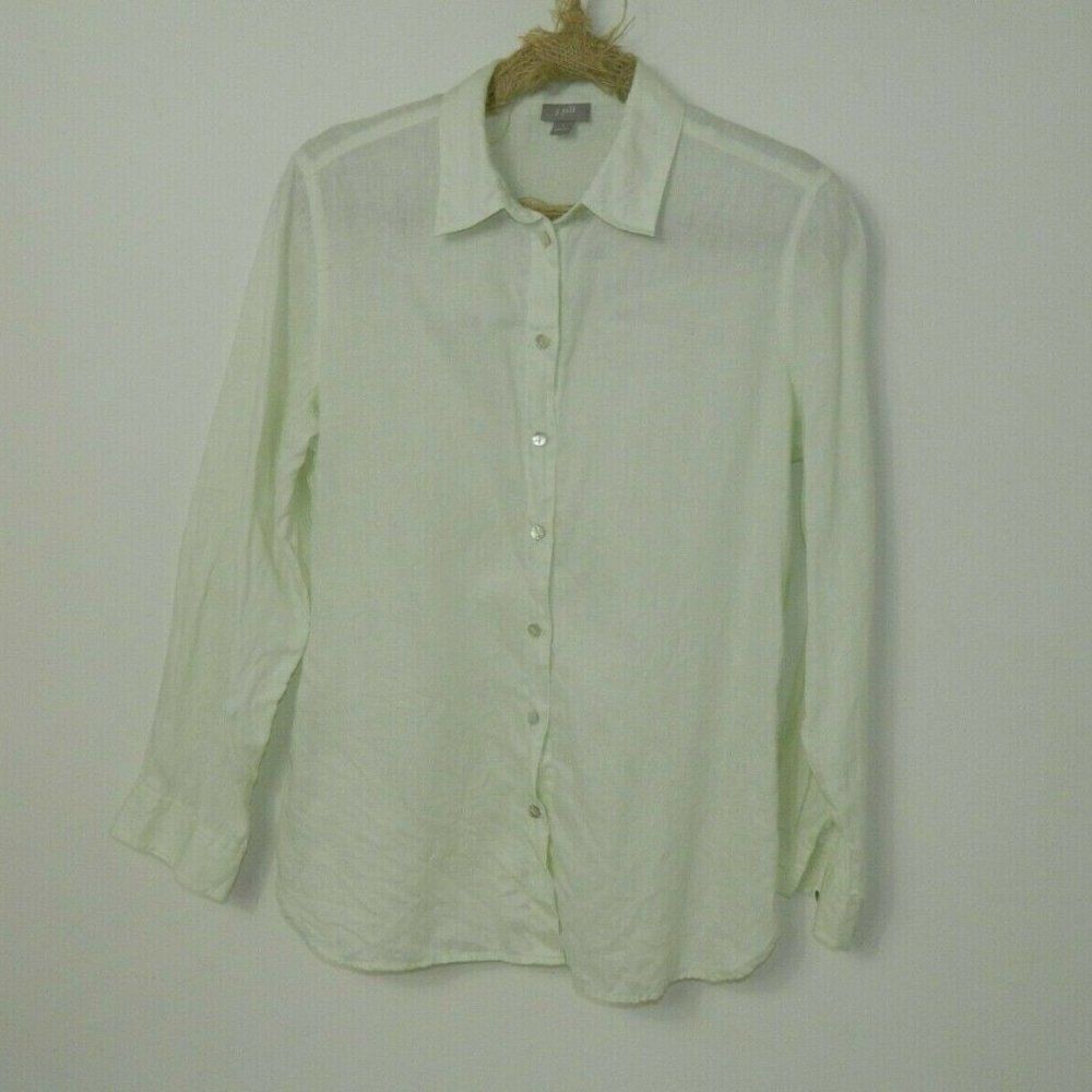 J.JILL Shirt‎ Green LINEN Button Up Collard Shirt S